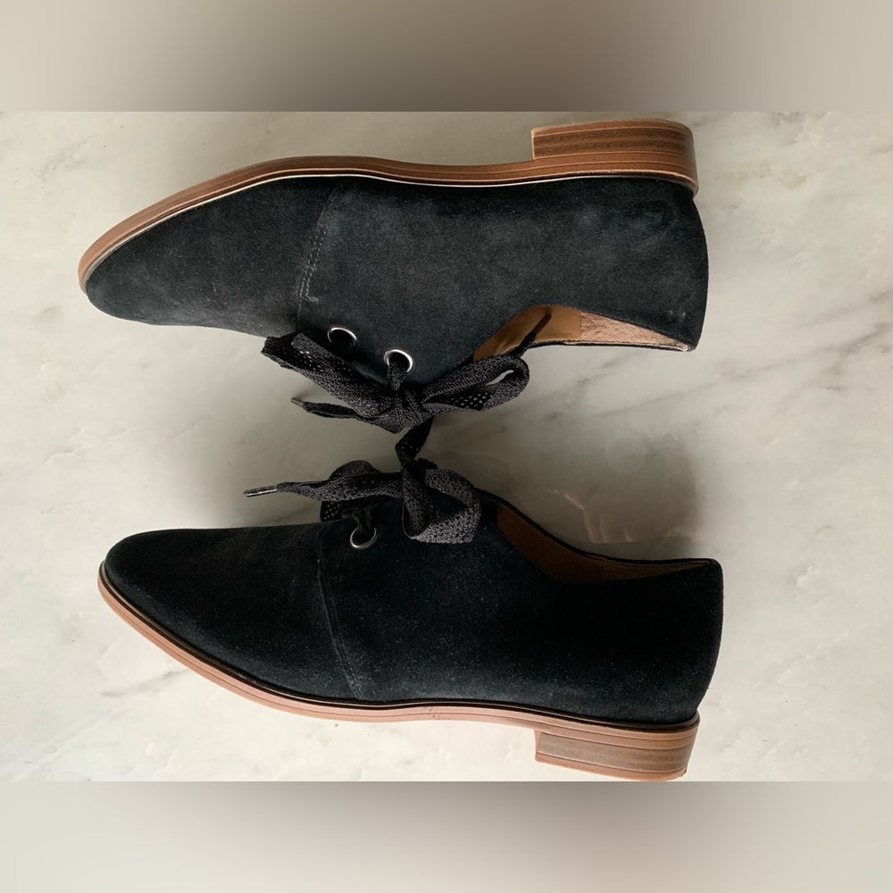 Franco Sarto Henry Lace Up Oxfords 10M Black Suede Flats Dress Shoes